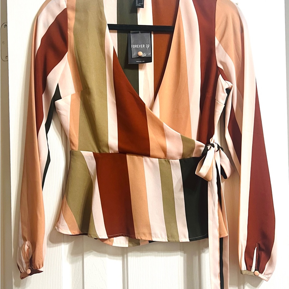 NEW Forever 21 Tie Wrap Blouse — Striped Retro Style